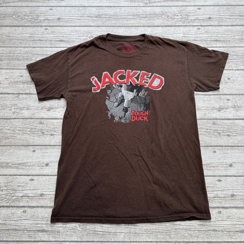 Tough Duck T-Shirt Men's Medium Brown Cotton Jacked Jackhammer Graphic Workwear